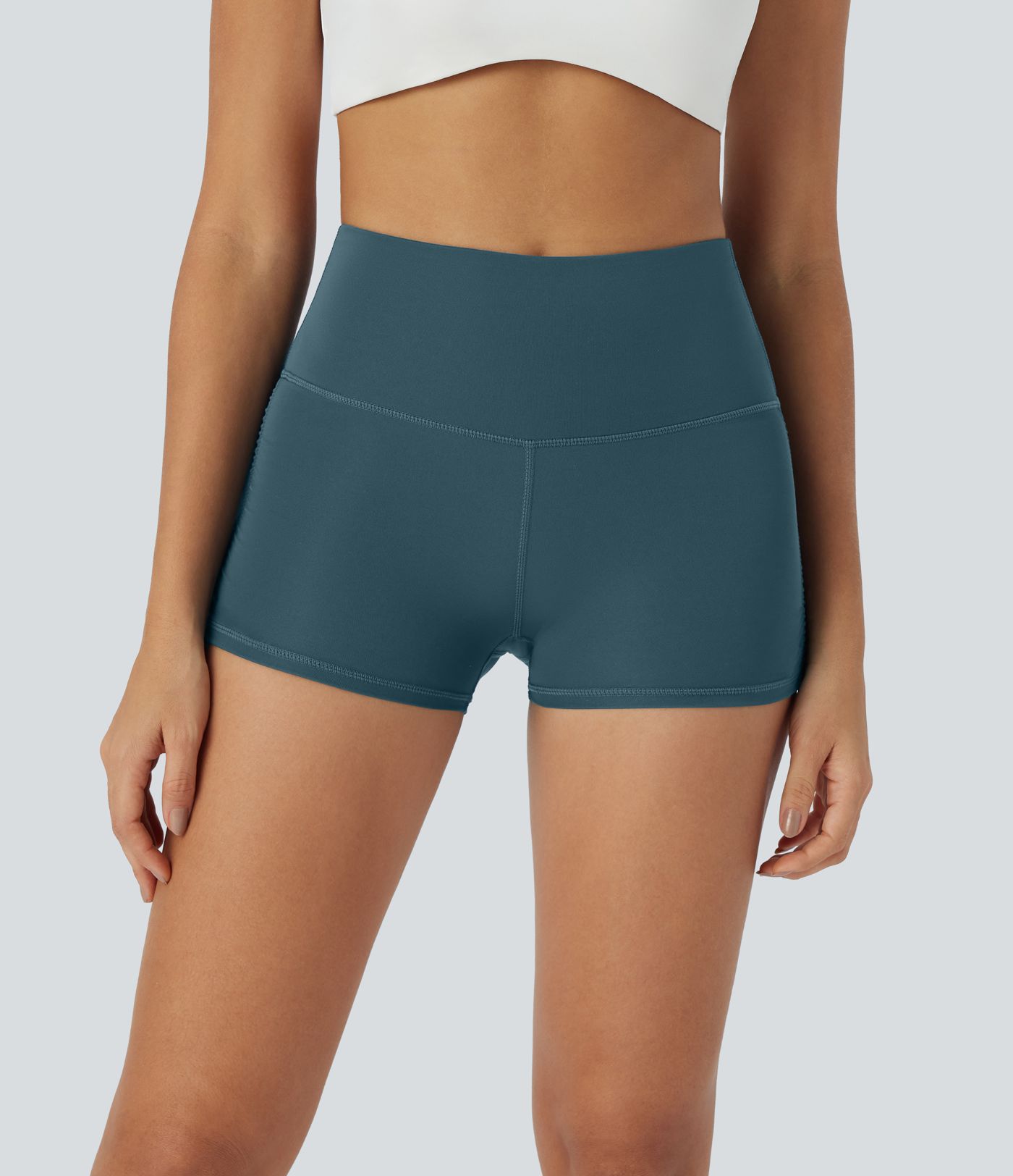 SoftlyZero™ QuickDry High Waisted Tummy Control Ruched Running Biker Shorts 2.5''