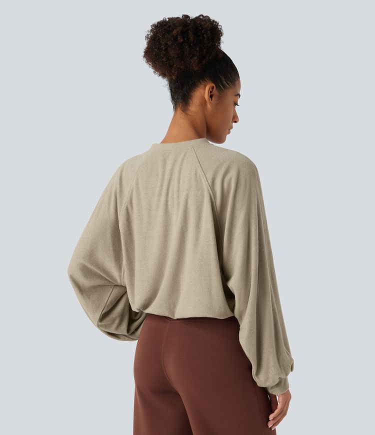 Raglan Sleeve Adjustable Drawstring Hem Casual Sweatshirt