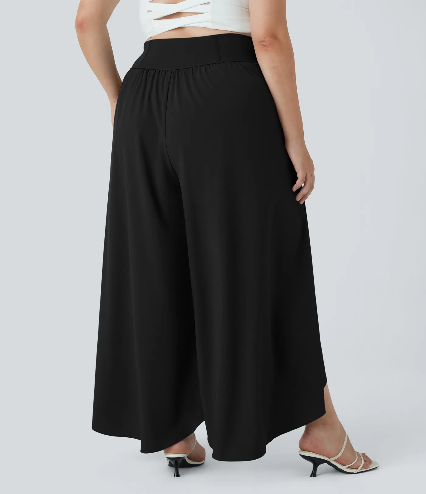 Breezeful™ High Waisted Back Waistband Pocket Palazzo Flowy Wide Leg Quick Dry Casual Plus Size Pants