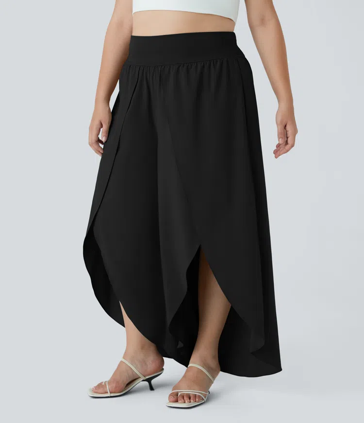 Breezeful™ High Waisted Back Waistband Pocket Palazzo Flowy Wide Leg Quick Dry Casual Plus Size Pants