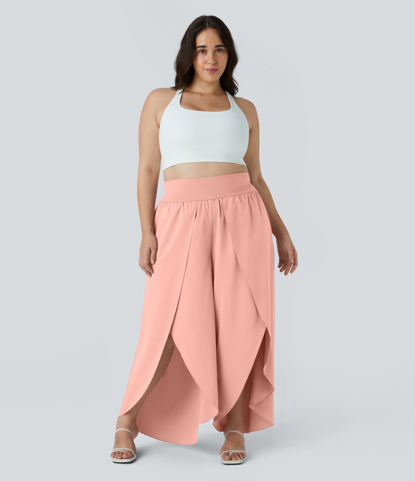 Breezeful™ High Waisted Back Waistband Pocket Palazzo Flowy Wide Leg Quick Dry Casual Plus Size Pants