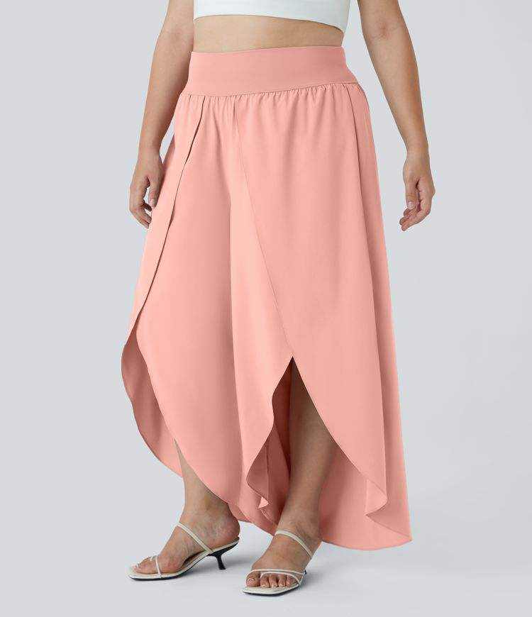 Breezeful™ High Waisted Back Waistband Pocket Palazzo Flowy Wide Leg Quick Dry Casual Plus Size Pants