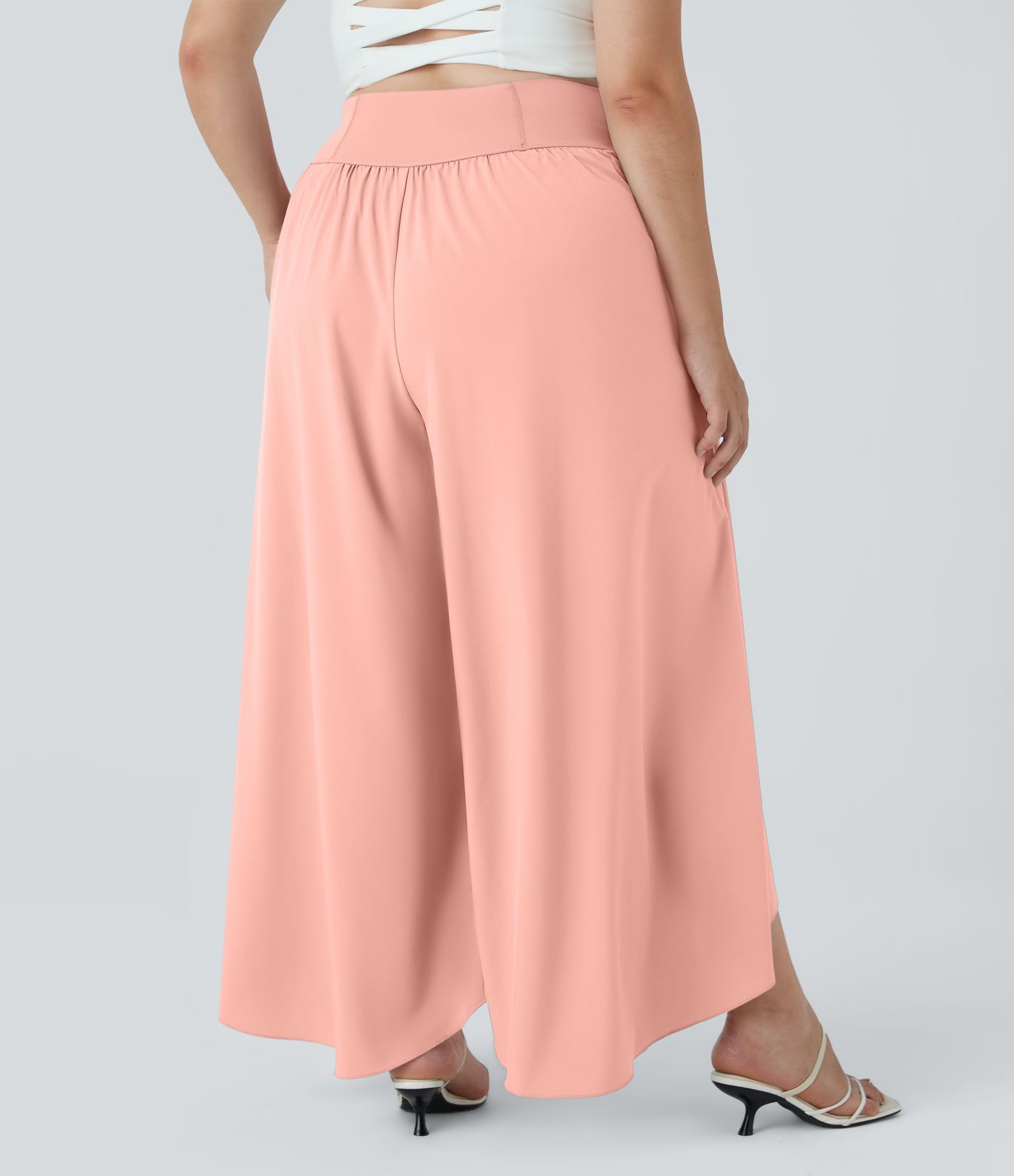 Breezeful™ High Waisted Back Waistband Pocket Palazzo Flowy Wide Leg Quick Dry Casual Plus Size Pants