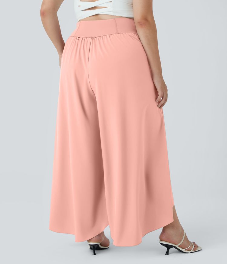 Breezeful™ High Waisted Back Waistband Pocket Palazzo Flowy Wide Leg Quick Dry Casual Plus Size Pants