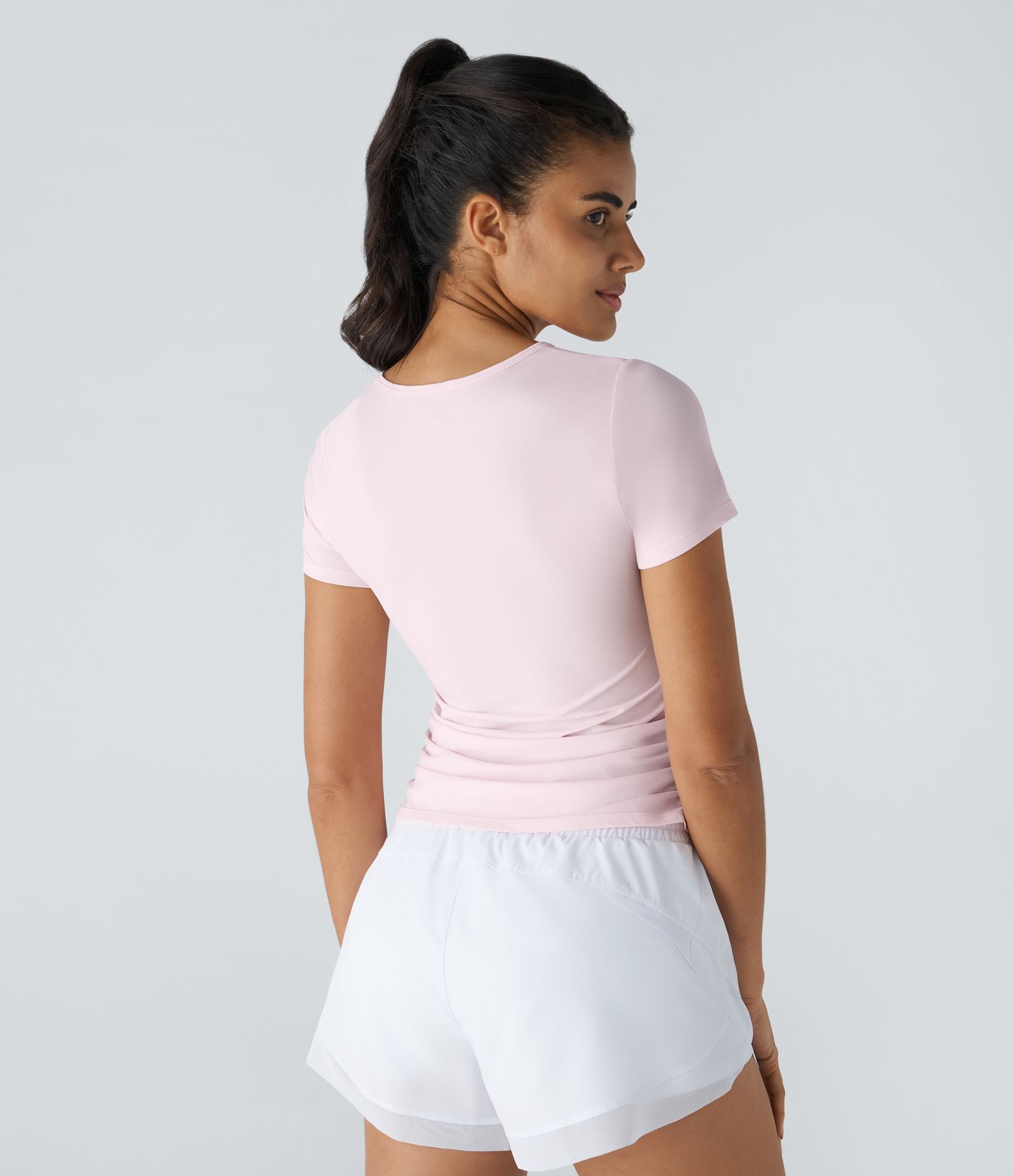 Short Sleeve Cut Out Ruched Workout Sports Top