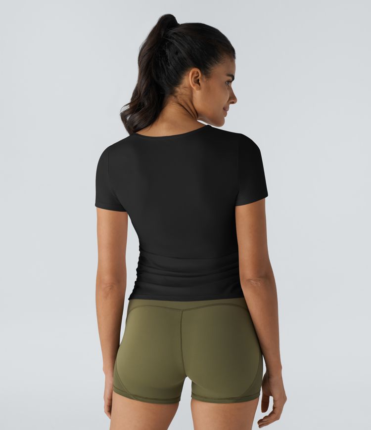 Short Sleeve Cut Out Ruched Workout Sports Top