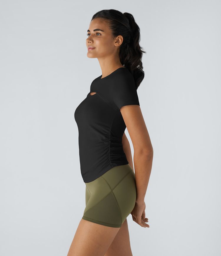 Short Sleeve Cut Out Ruched Workout Sports Top