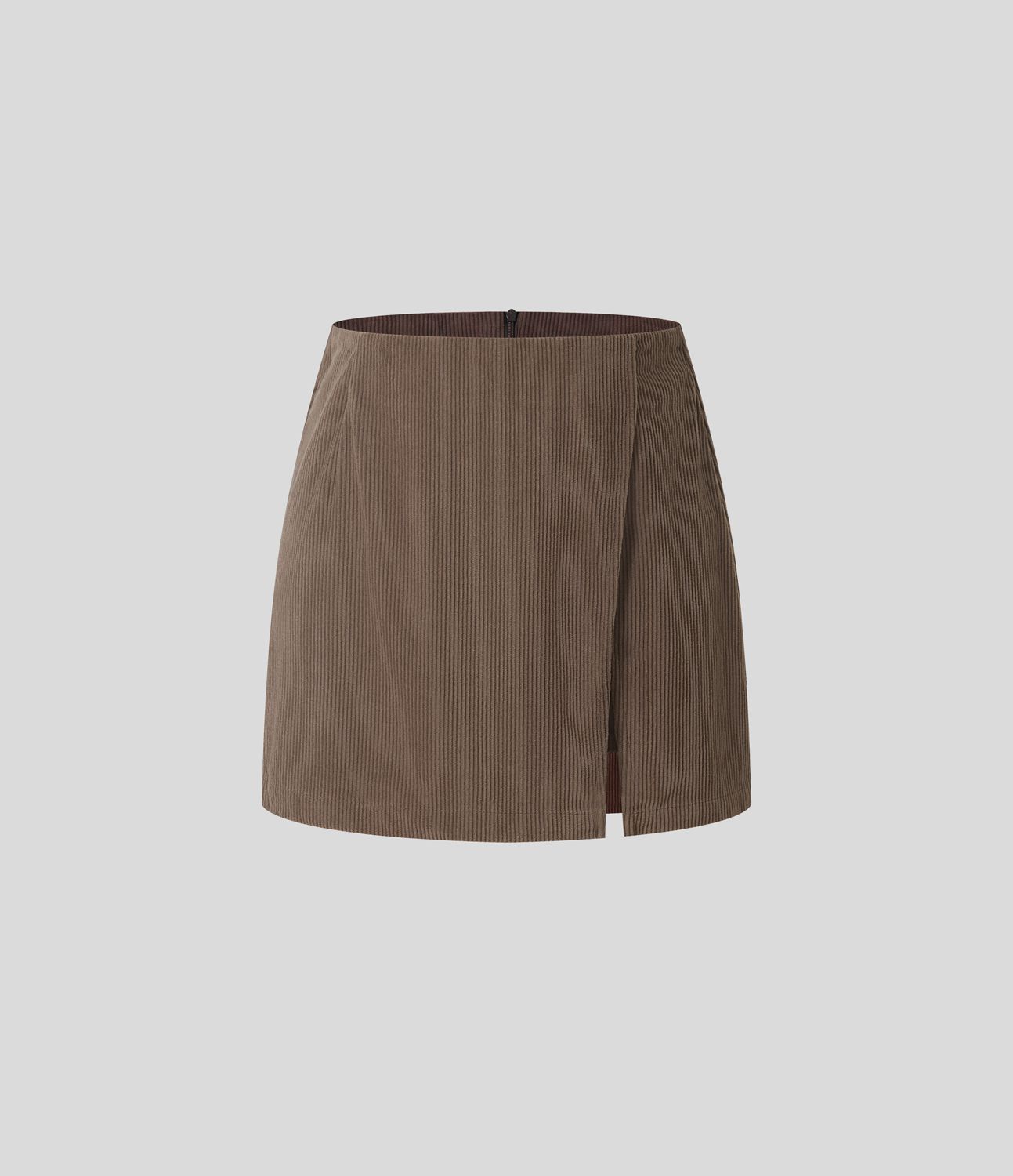 High-waist back zipper split bottom 2-in-1 corduroy casual skirt