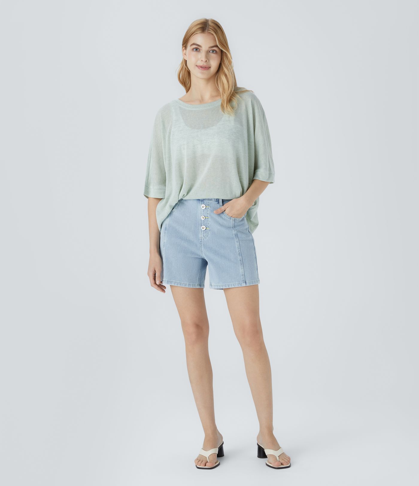 Asymmetrisches, transparentes, Oversize Freizeittop mit geteiltem Saum