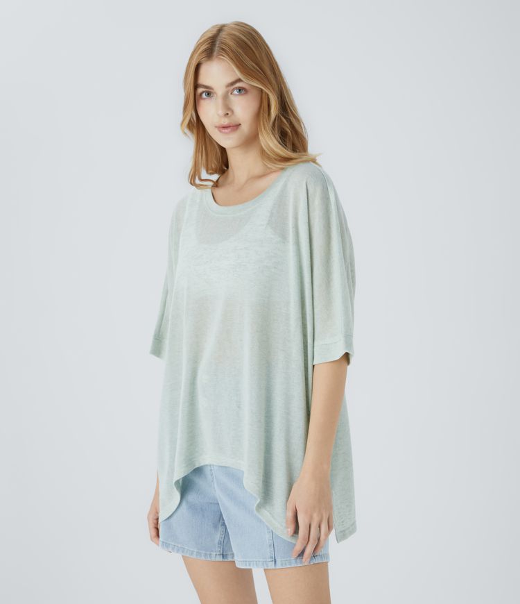 Asymmetrisches, transparentes, Oversize Freizeittop mit geteiltem Saum