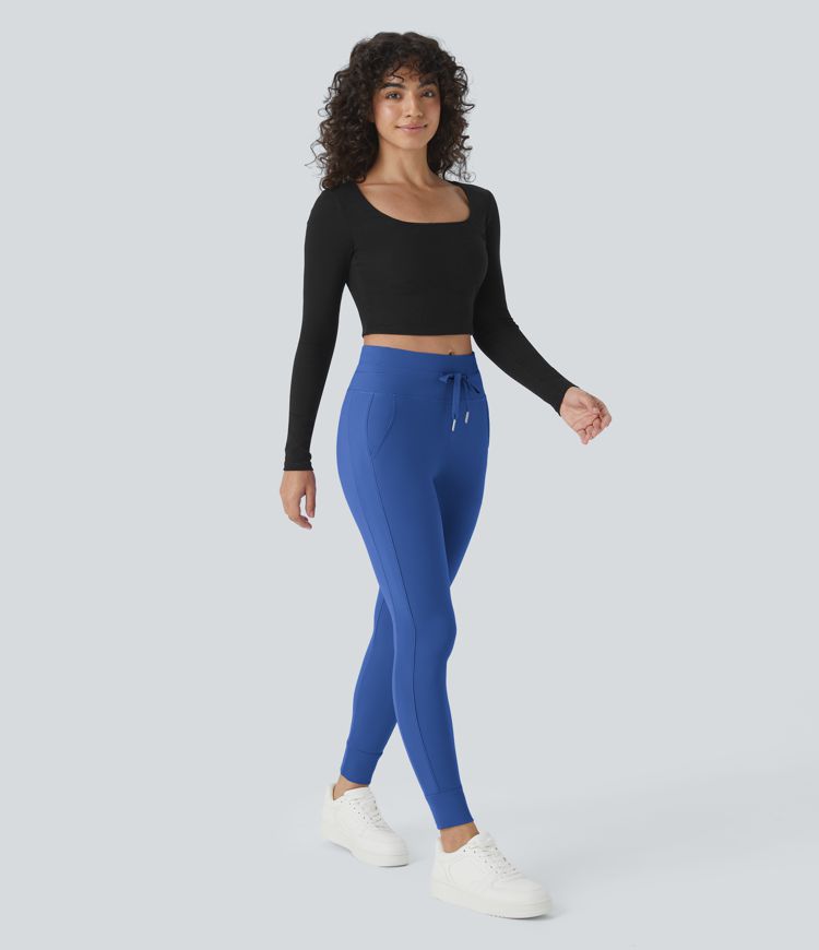 Softlyzero™ Plush joggers, plain, full length, side pocket, drawstring, high waist