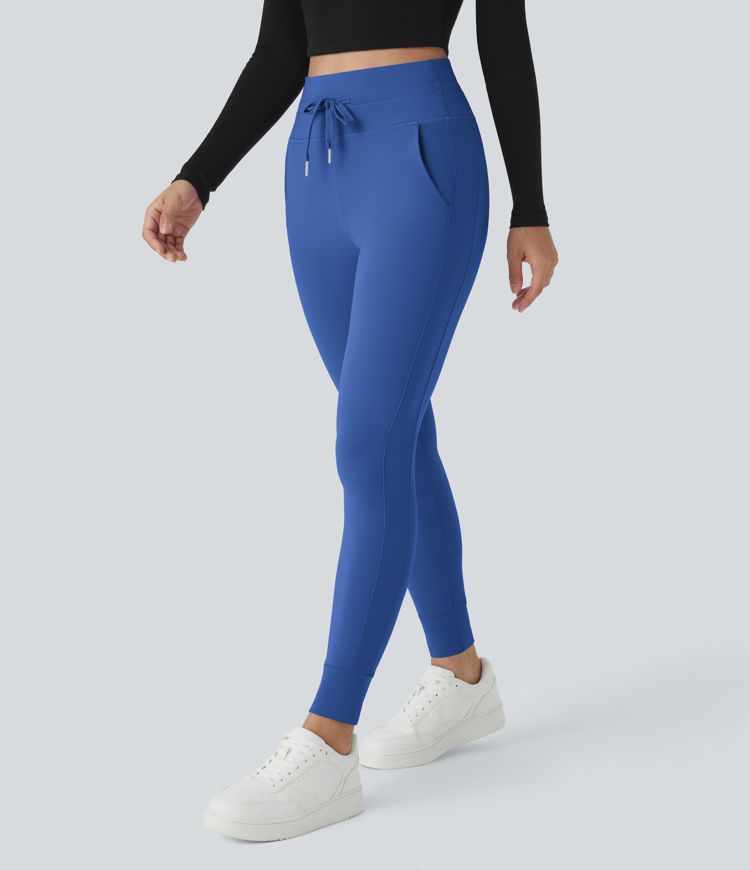 Softlyzero™ Airy High Waisted Drawstring Side Pocket Plain Cool Touch Full Length Joggers-UPF50+