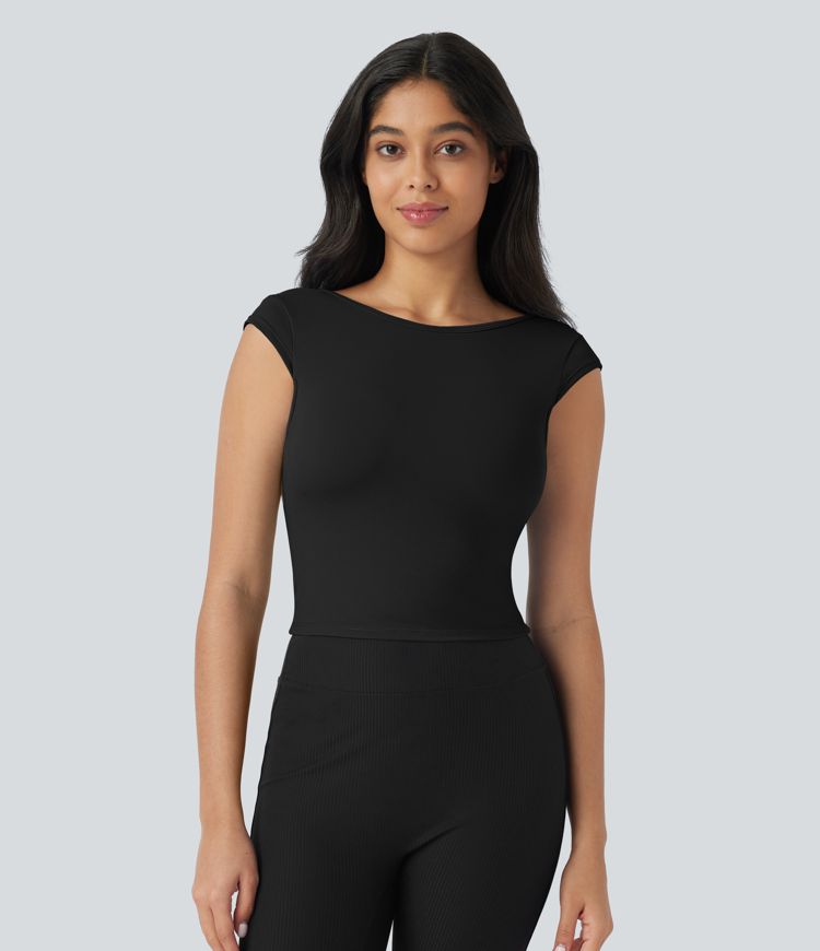 Softlyzero™ Boat Neck Cap Sleeve Backless Cropped Casual T-Shirt