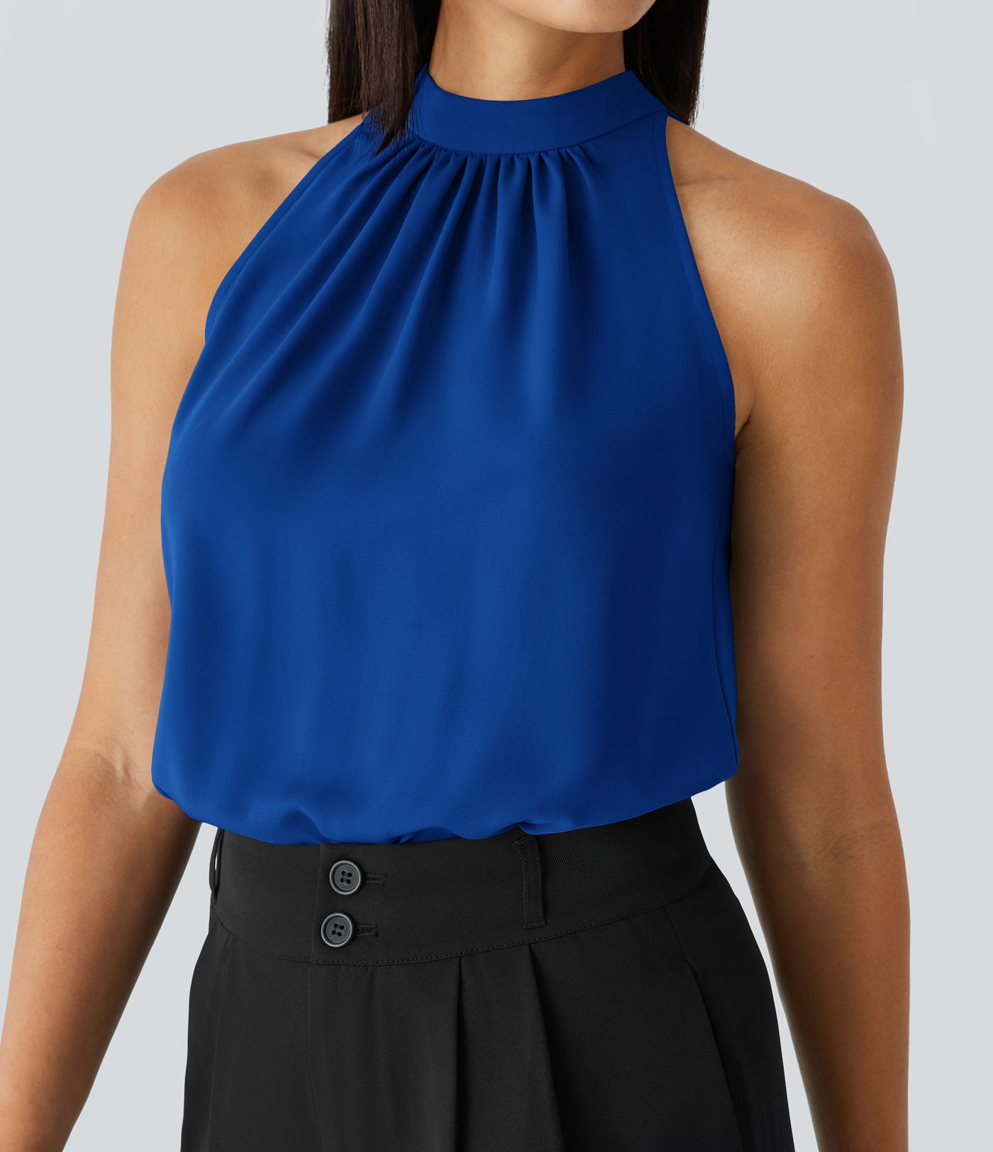 Camicetta da operaio senza maniche con bordo curvo e scollo a buco