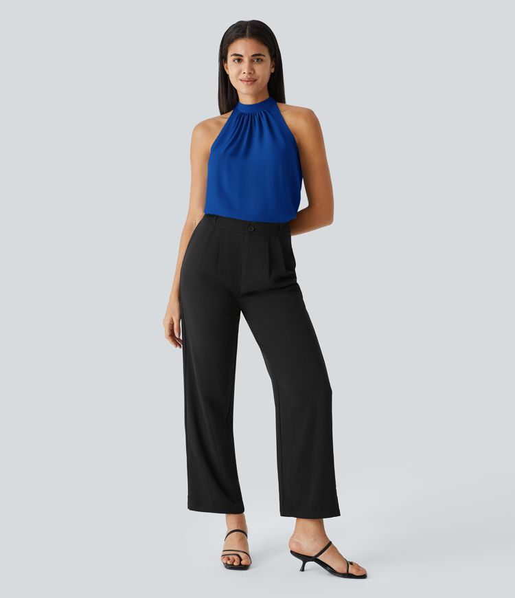 Camicetta da operaio senza maniche con bordo curvo e scollo a buco