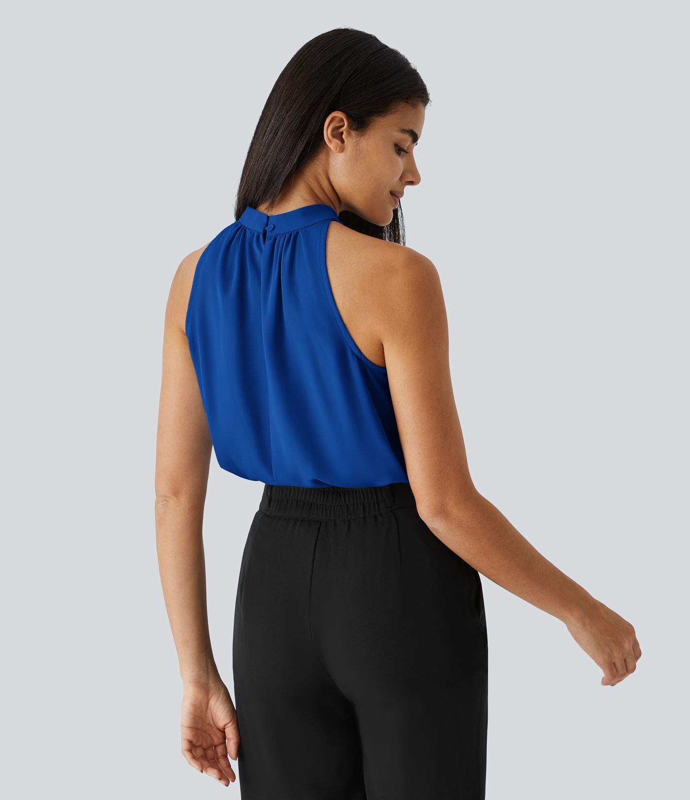 Camicetta da operaio senza maniche con bordo curvo e scollo a buco