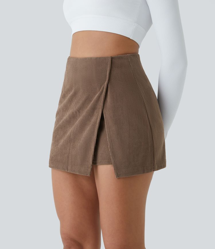 Falda pana 2 en 1 tiro alto cremallera espalda dobladillo dividido