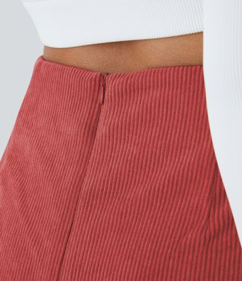 High Waisted Back Zipper Split Hem 2-in-1 Corduroy Casual Skirt