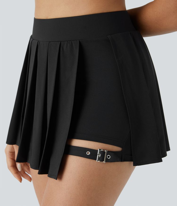 Breezeful™ High Waisted Pleated 2-in-1 Side Pocket Adjustable Buckle Micro Mini Quick Dry Casual Skort