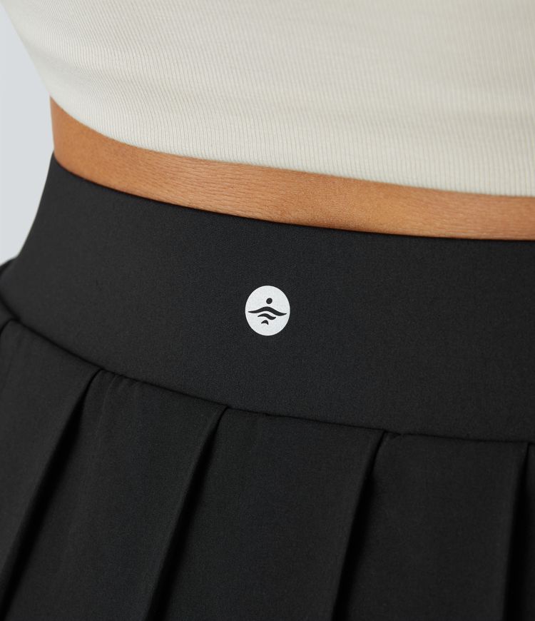 Breezeful™ High Waisted Pleated 2-in-1 Side Pocket Adjustable Buckle Micro Mini Quick Dry Casual Skort