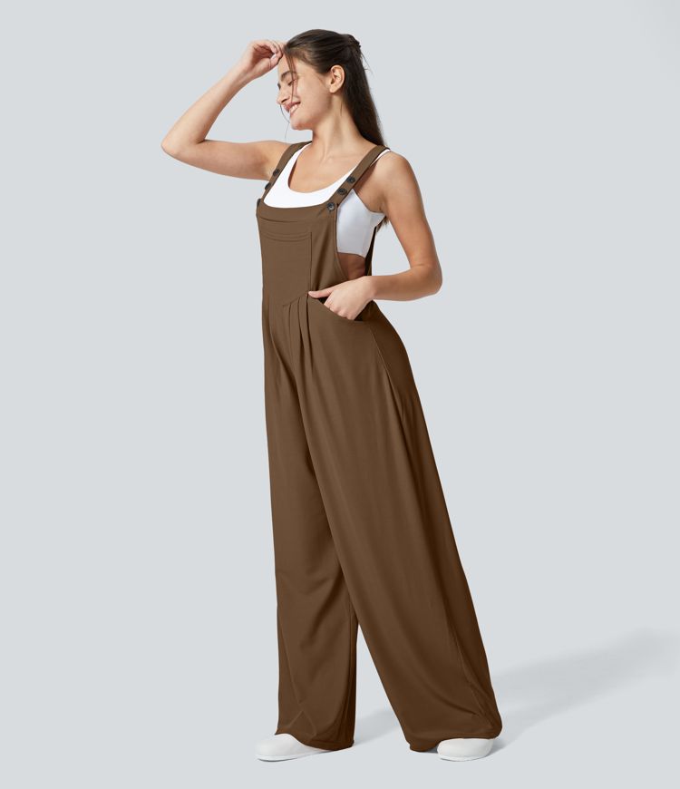 Salopette décontractée avec Bouton de Sangle réglable et Poches Multiples