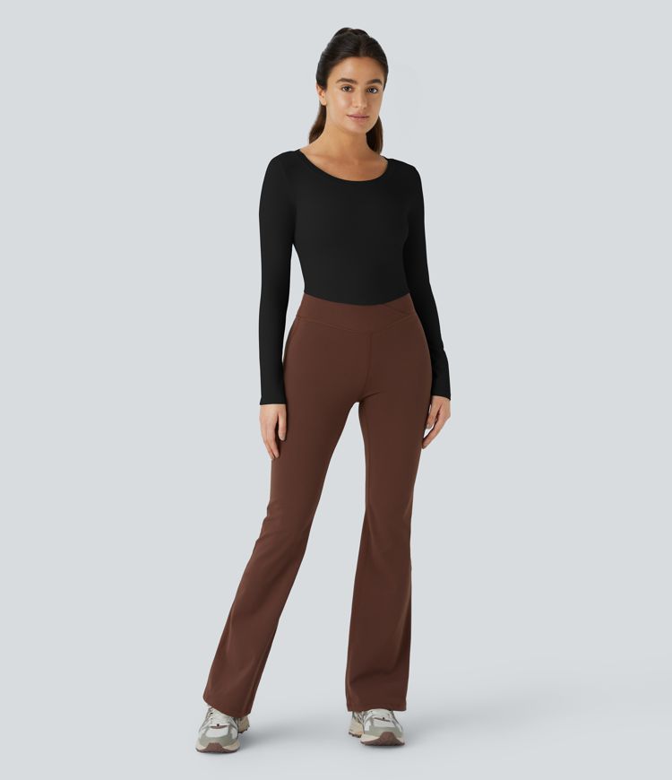 Long Sleeve Cut Out Tie Back Cropped Barre Ballet Dance Sports Top