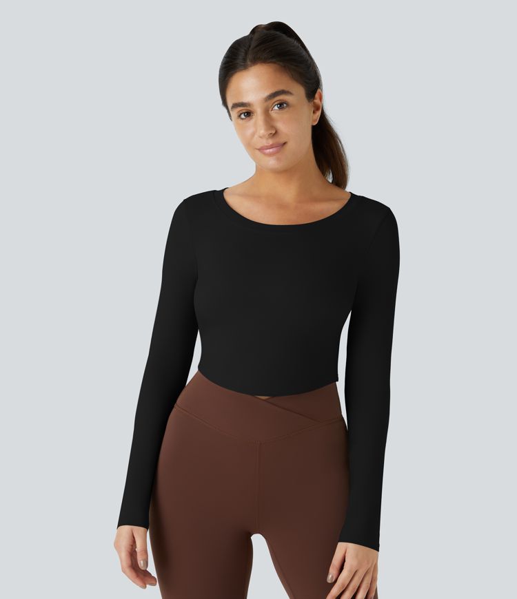 Long Sleeve Cut Out Tie Back Cropped Barre Ballet Dance Sports Top