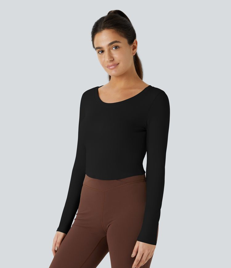 Long Sleeve Cut Out Tie Back Cropped Barre Ballet Dance Sports Top