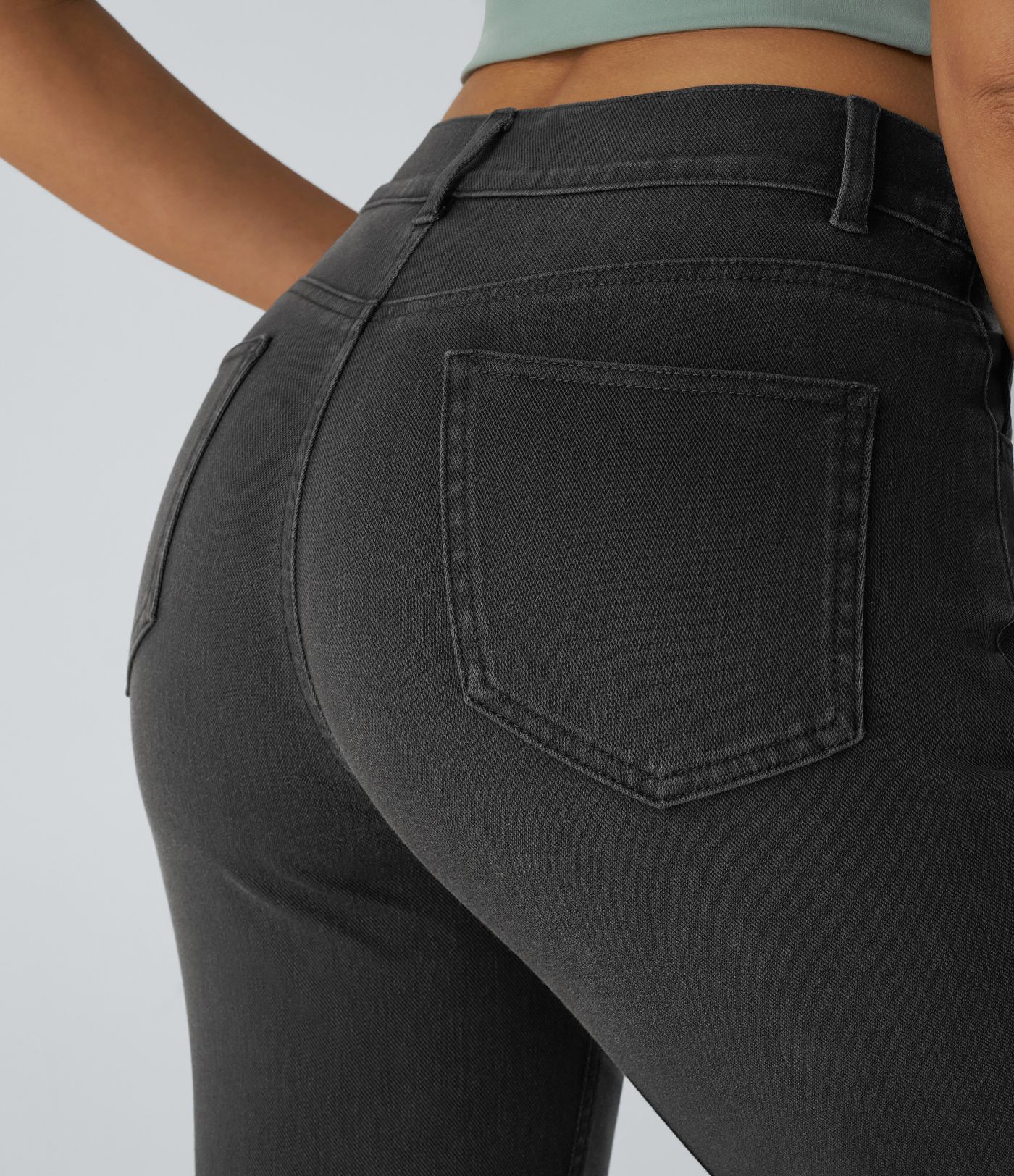 Jean droit Halara Flex™ à taille haute, poches multiples, effet délavé et tissu extensible