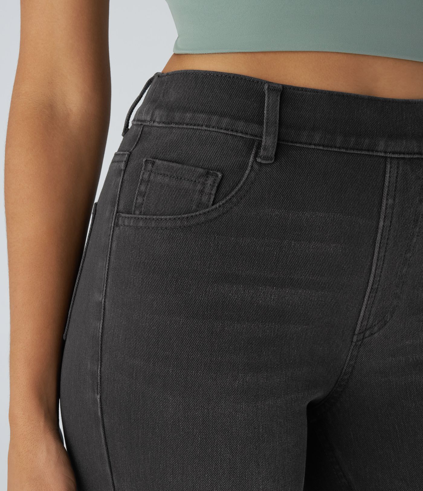 Jean droit Halara Flex™ à taille haute, poches multiples, effet délavé et tissu extensible