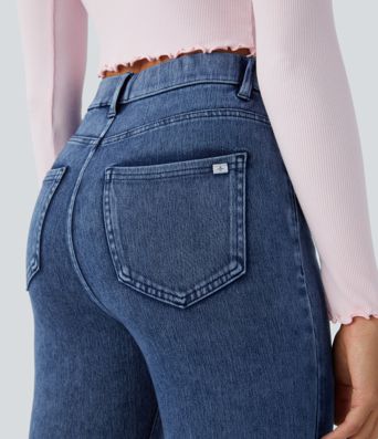 Halara Flex™ 7/8-Skinny-Jeans, Röhrenjeans aus elastischem Strick-Denim im 5-Pocket-Style mit hohem Bund