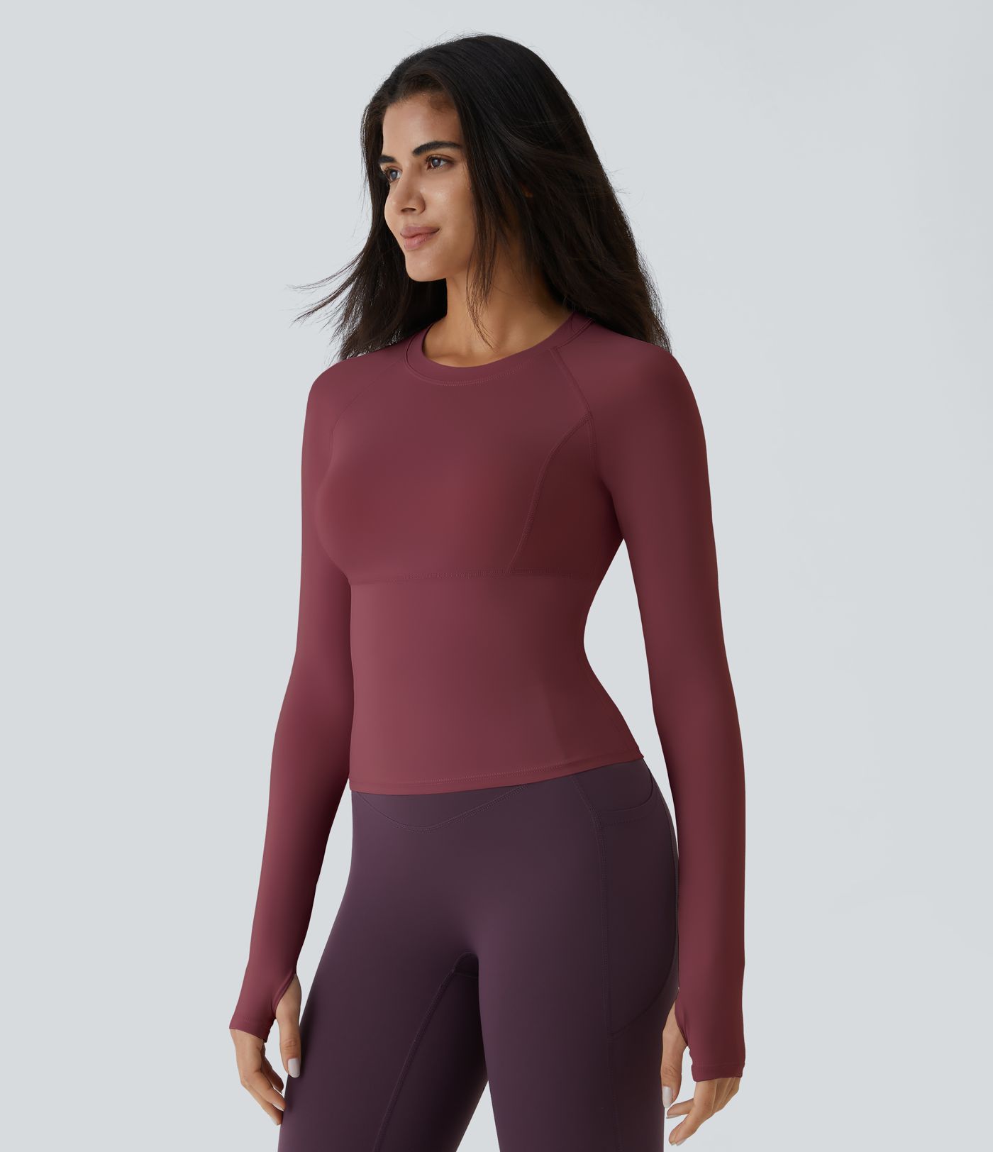 Solid Thumb Hole Yoga Sports Top