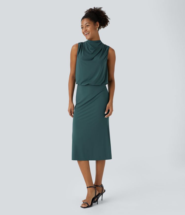 Sleeveless Keyhole Back Midi Party Dress