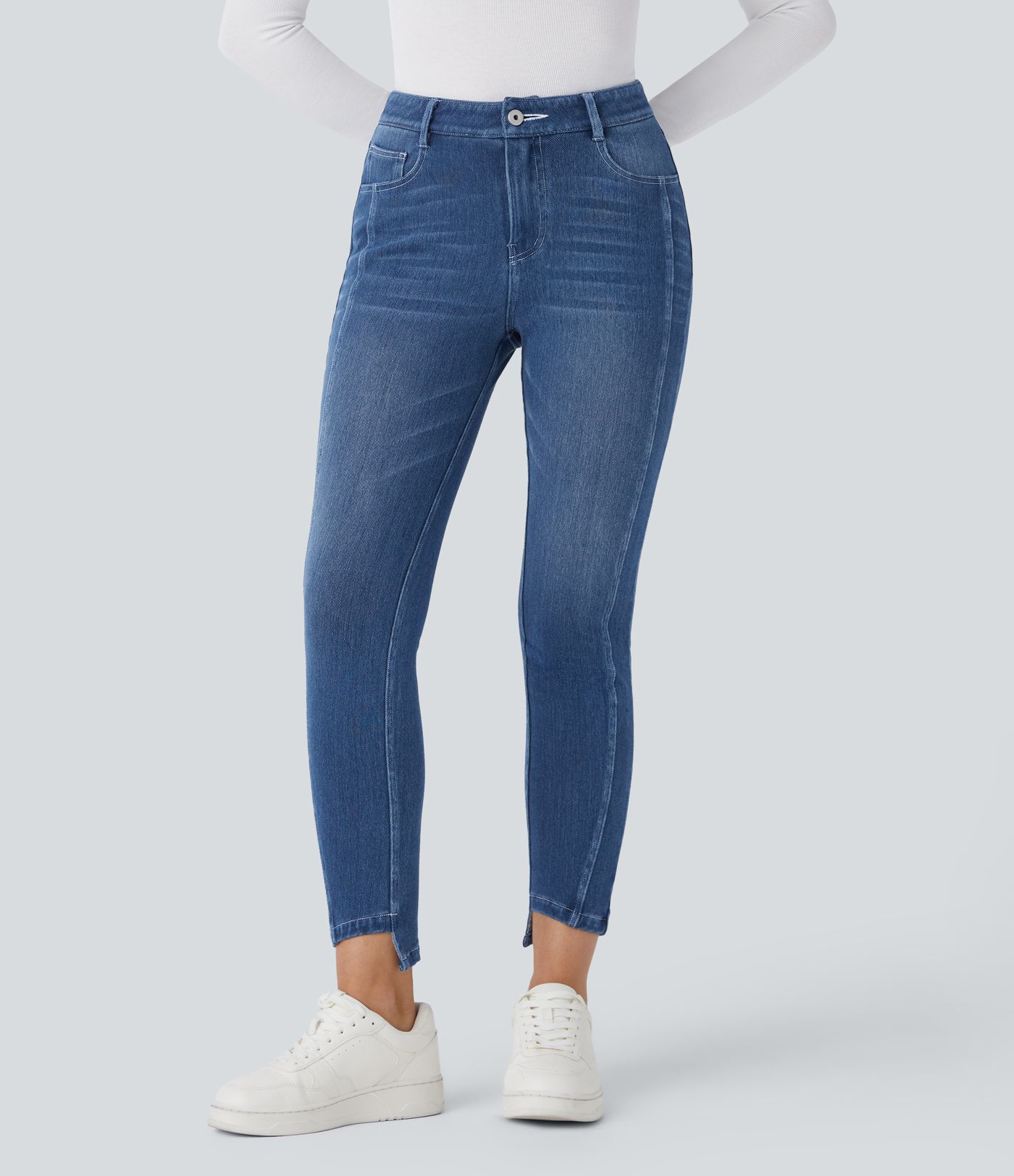 Halara Flex™ Mid Low Rise Button Zipper Multiple Pockets Stretchy Knit Casual Jeans Halara Flex™ Mid Low Rise Button Zipper Multiple Pockets Stretchy Knit Casual Jeans