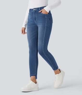 Halara Flex™ Mid Low Rise Button Zipper Multiple Pockets Stretchy Knit Casual Jeans Halara Flex™ Mid Low Rise Button Zipper Multiple Pockets Stretchy Knit Casual Jeans