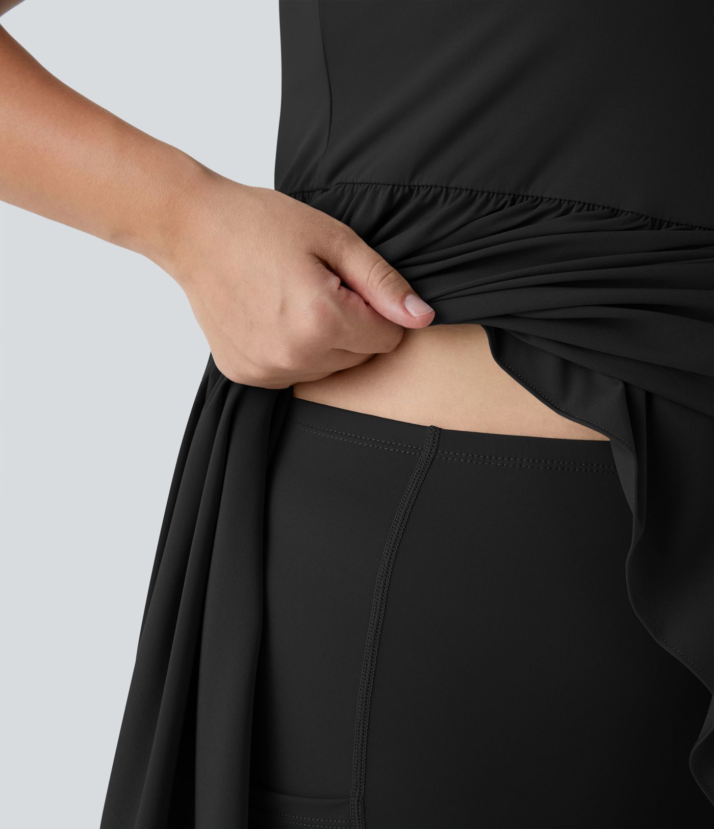 Breezeful™ Backless Asymmetric Crossover Hem 2-Piece Side Pocket Flowy Midi Quick Dry Casual Plus Size Dress