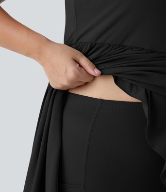 Breezeful™ Backless Asymmetric Crossover Hem 2-Piece Side Pocket Flowy Midi Quick Dry Casual Plus Size Dress