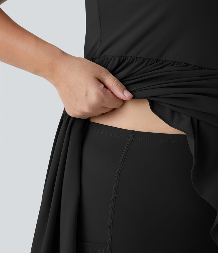 Breezeful™ Backless Asymmetric Crossover Hem 2-Piece Side Pocket Flowy Midi Quick Dry Casual Plus Size Dress