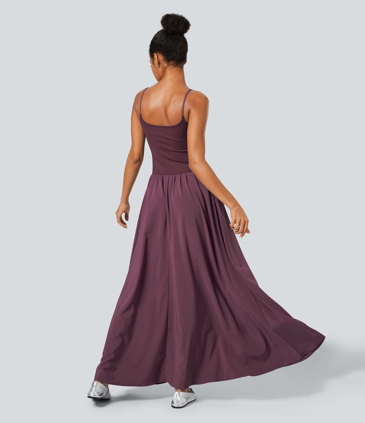 Breezeful™ Robe Débardeur Casual Dos Nu Poches Latérales Plissée Évasée Longue Séchage Rapide