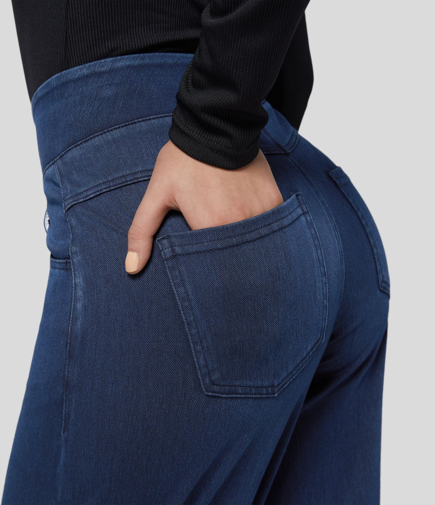Jeans Halara Flex™ Denim anchos elásticos de tiro alto y holgados con múltiples bolsillos
