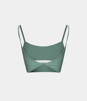 Rückenfreies, gedrehtes, kurzes Yoga-Tanktop mit doppelten Trägern