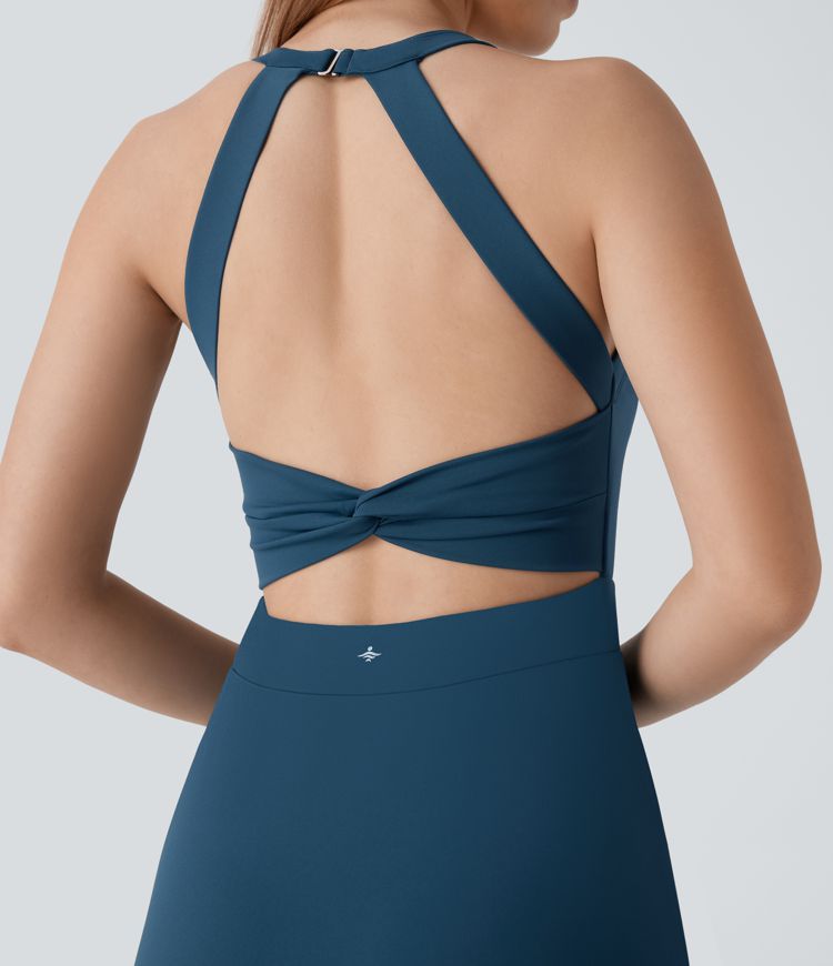 Softlyzero™ Airy - Rückenfreies, verdrehtes 2-in-1 Pickleball-Minikleid mit Seitentaschen, Cool-Touch und Schlitz