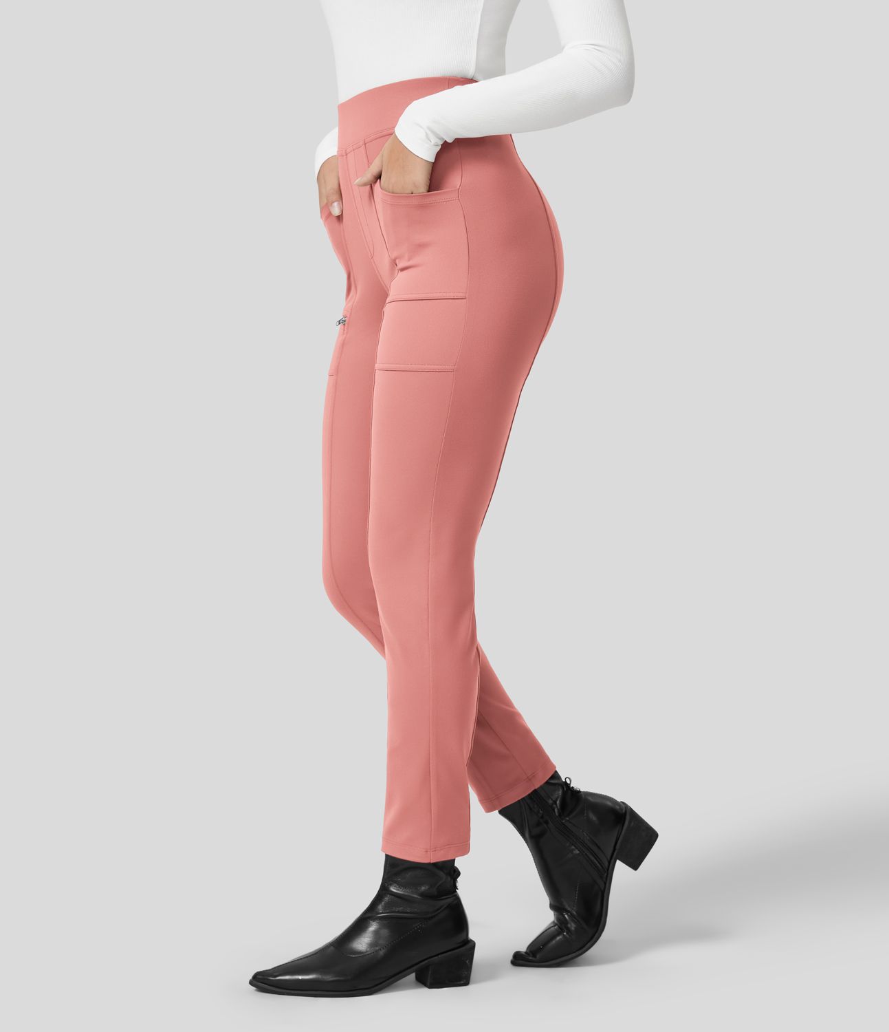 SculptKnit High Waisted Pockets Zipper Casual Slim Trousers