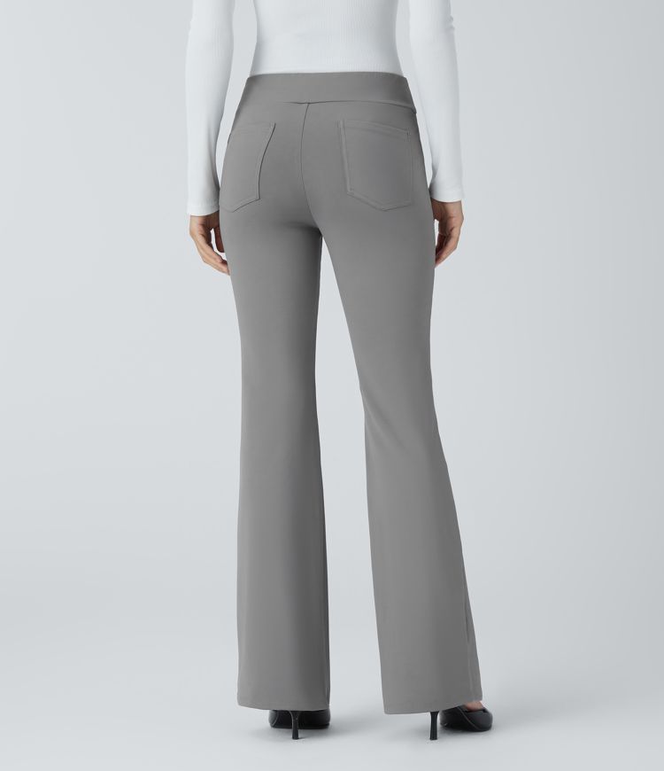 Mid Rise Back Side Pocket Slight Flare Work Pants