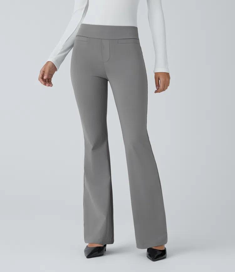 Mid waist back pocket slightly flared workwear pants