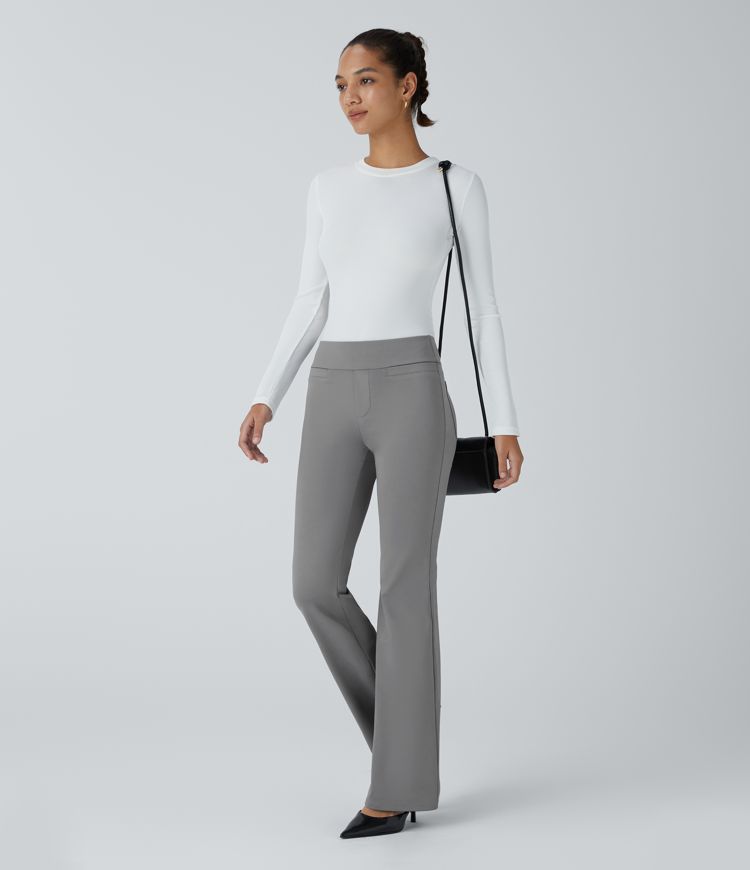 Halara Flex™ Pantalon tailleur taille mi-haute avec poches arrière et bas légèrement évasé