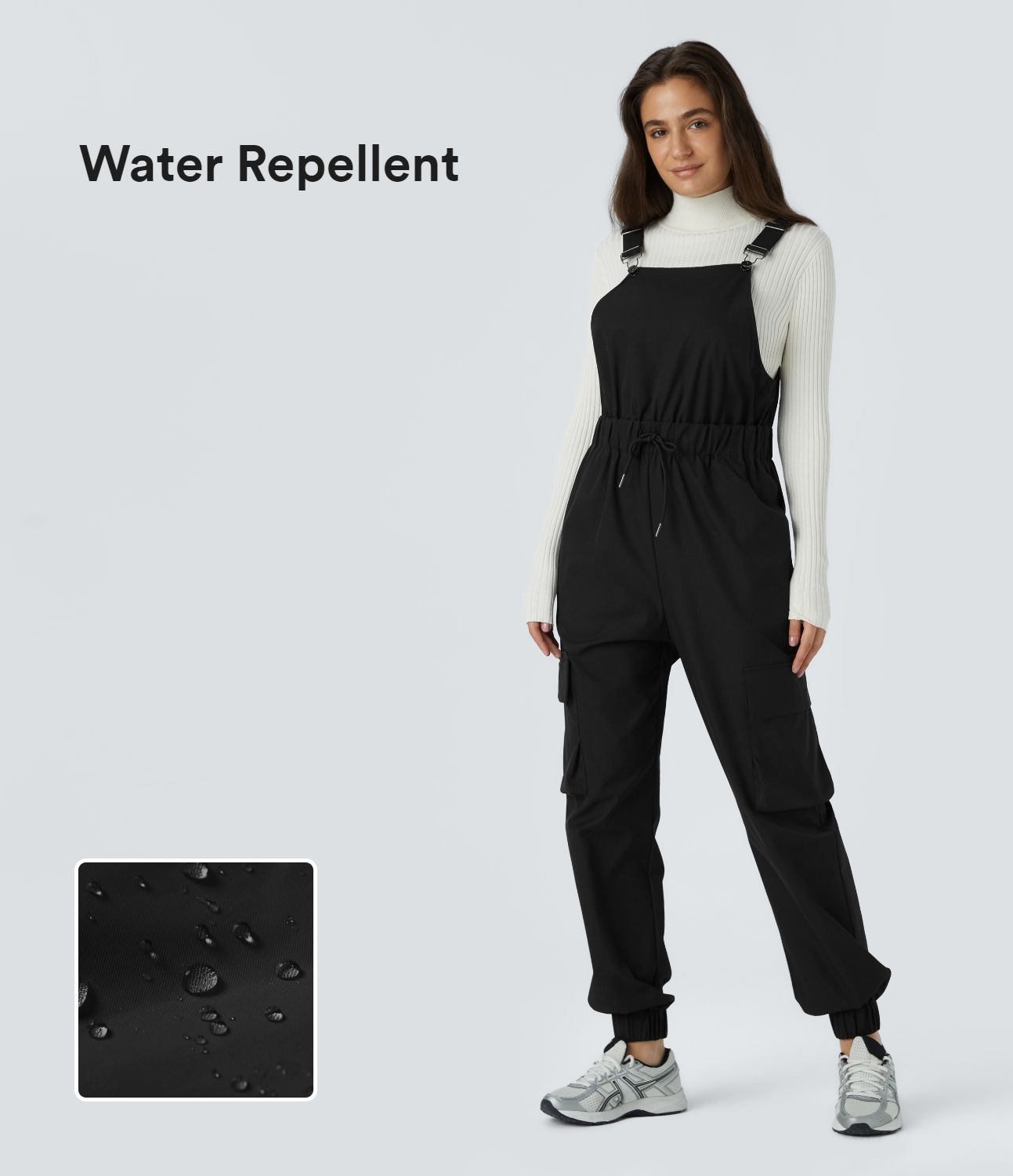 Waterproof adjustable strap drawstring multiple pocket outdoor cargo jogger overall