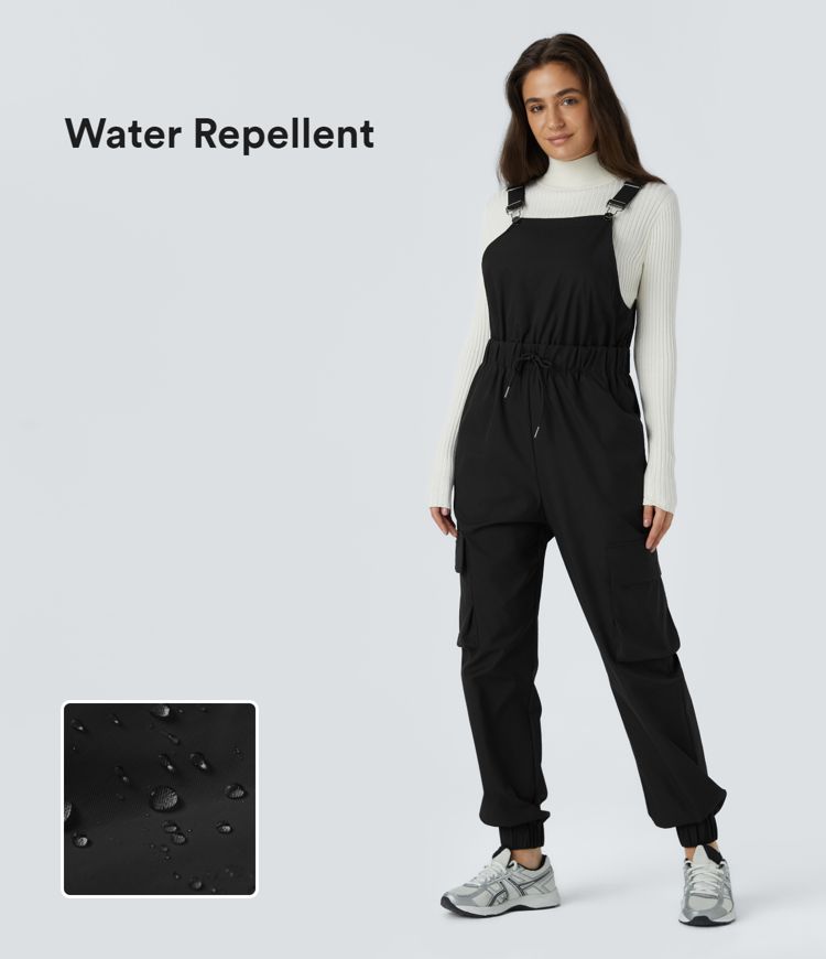 Waterproof adjustable strap drawstring multiple pocket outdoor cargo jogger overall