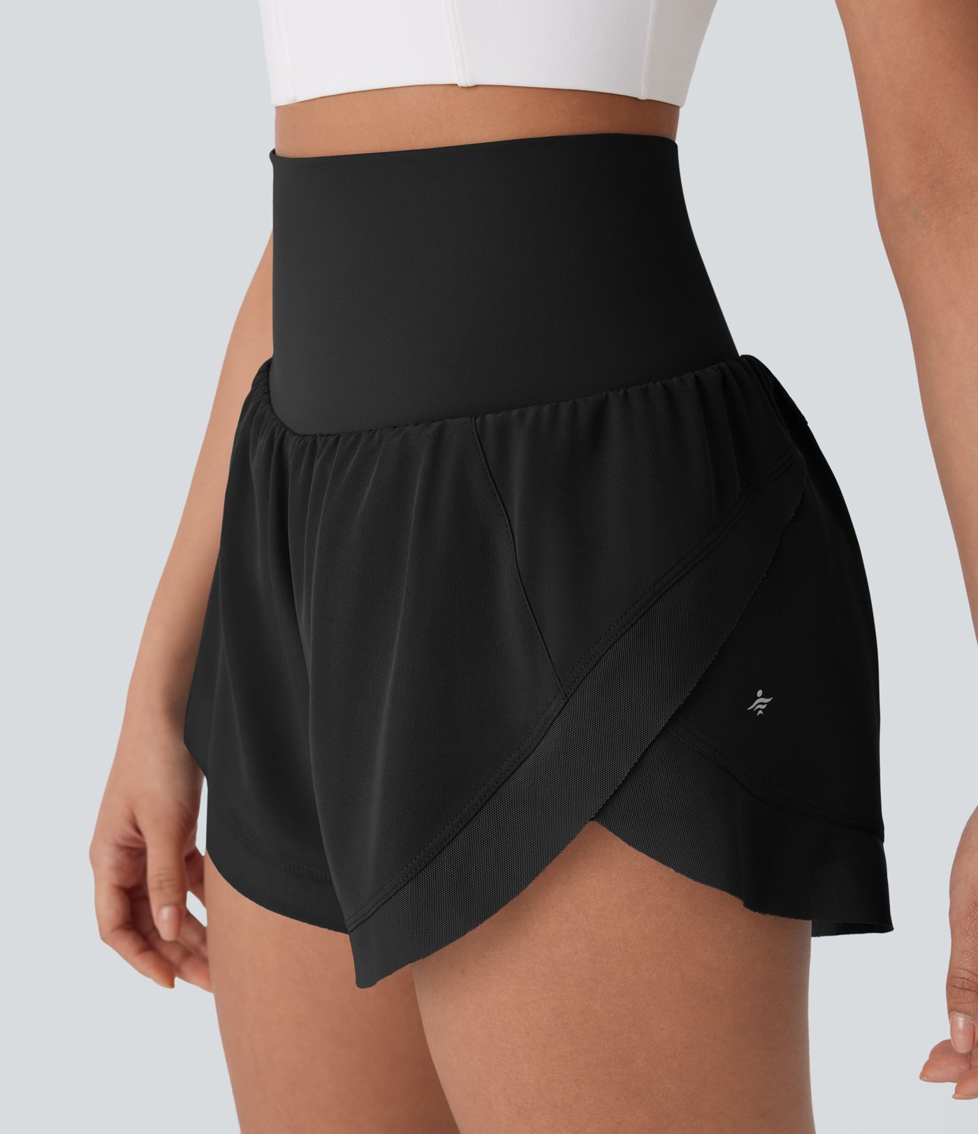 High Waisted Pocket 2-in-1 Contrast Mesh Curved Hem Running Shorts 3''