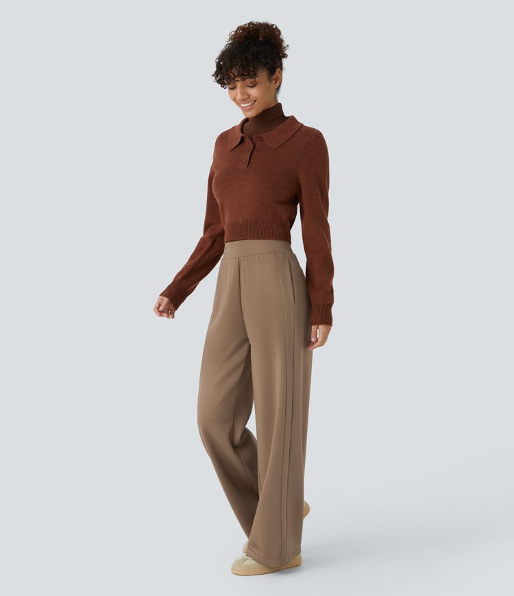 Freizeithose mit mittelhohem Bund, Seitentaschen, lockerer Passform und geradem Bein